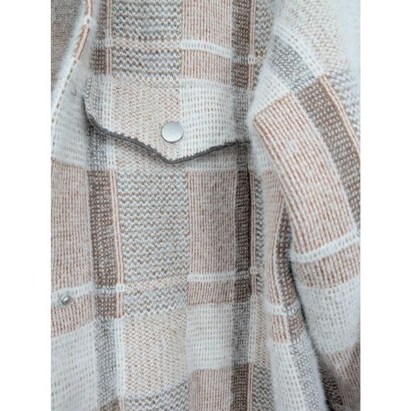 Rachel Zoe Plaid Shacket Pink Soft Fuzzy Button Front Cardigan Sweater 2X - Picture 7 of 7